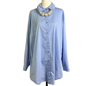 Pistache Blue Oversized Casual Button Up Shirt Classic Design - Made in Italy